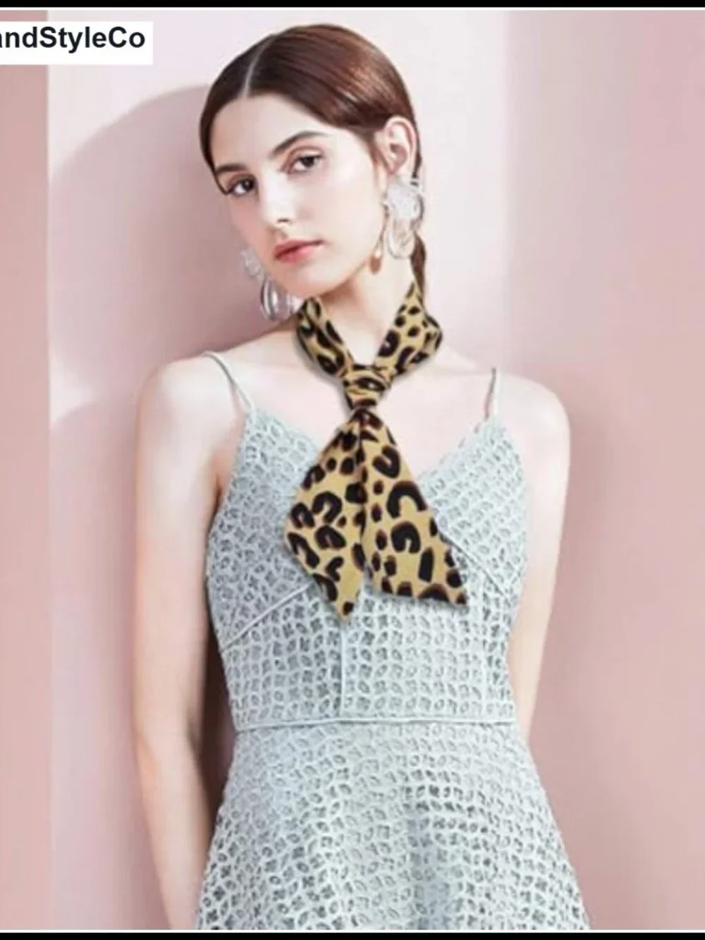 Silk Feel Leopard Fashion Scarf Multipurpose Neckerchief Hairband